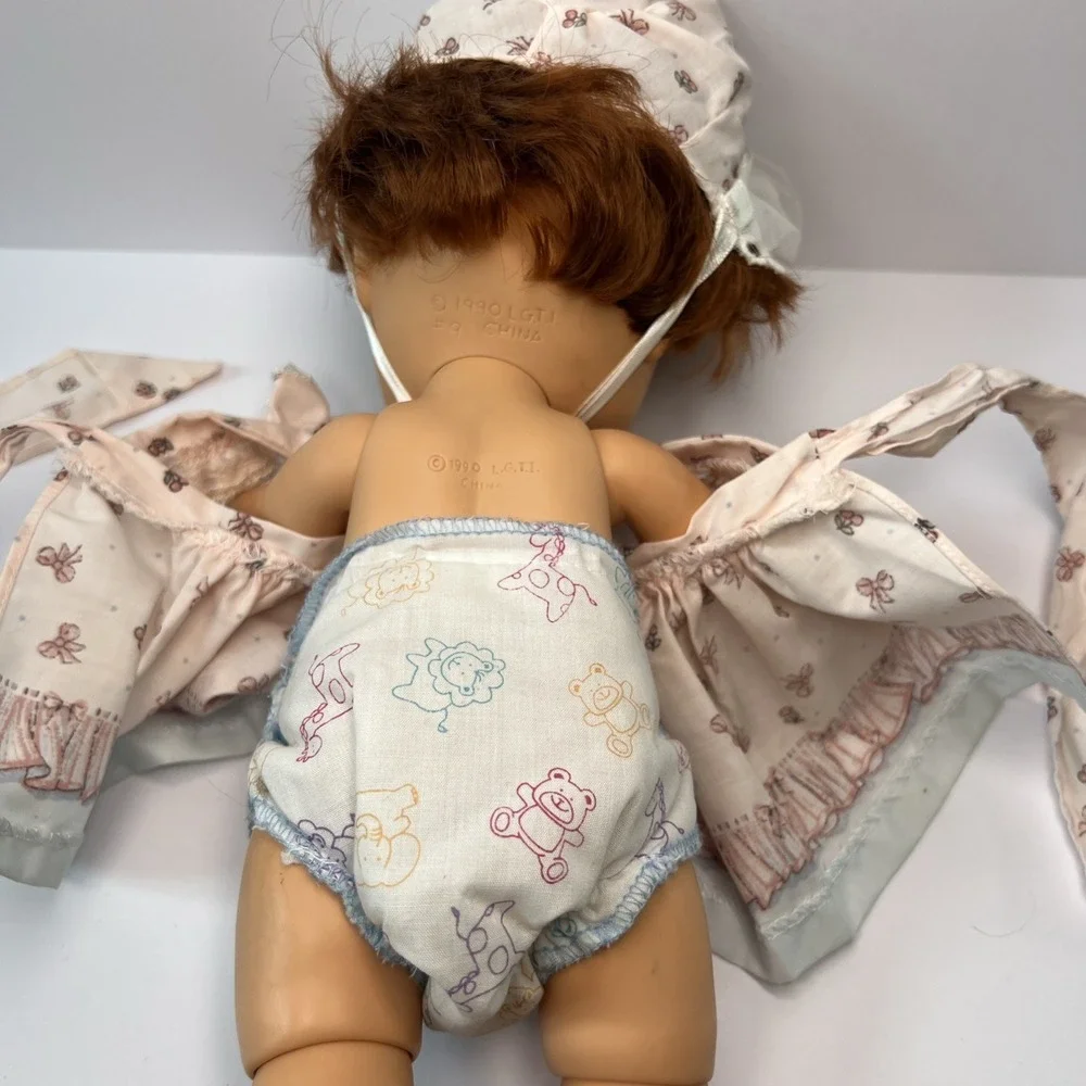 Vintage 1990 Galoob Baby Face So Shy Sherri #9 Green Eyes Bonnet Dress